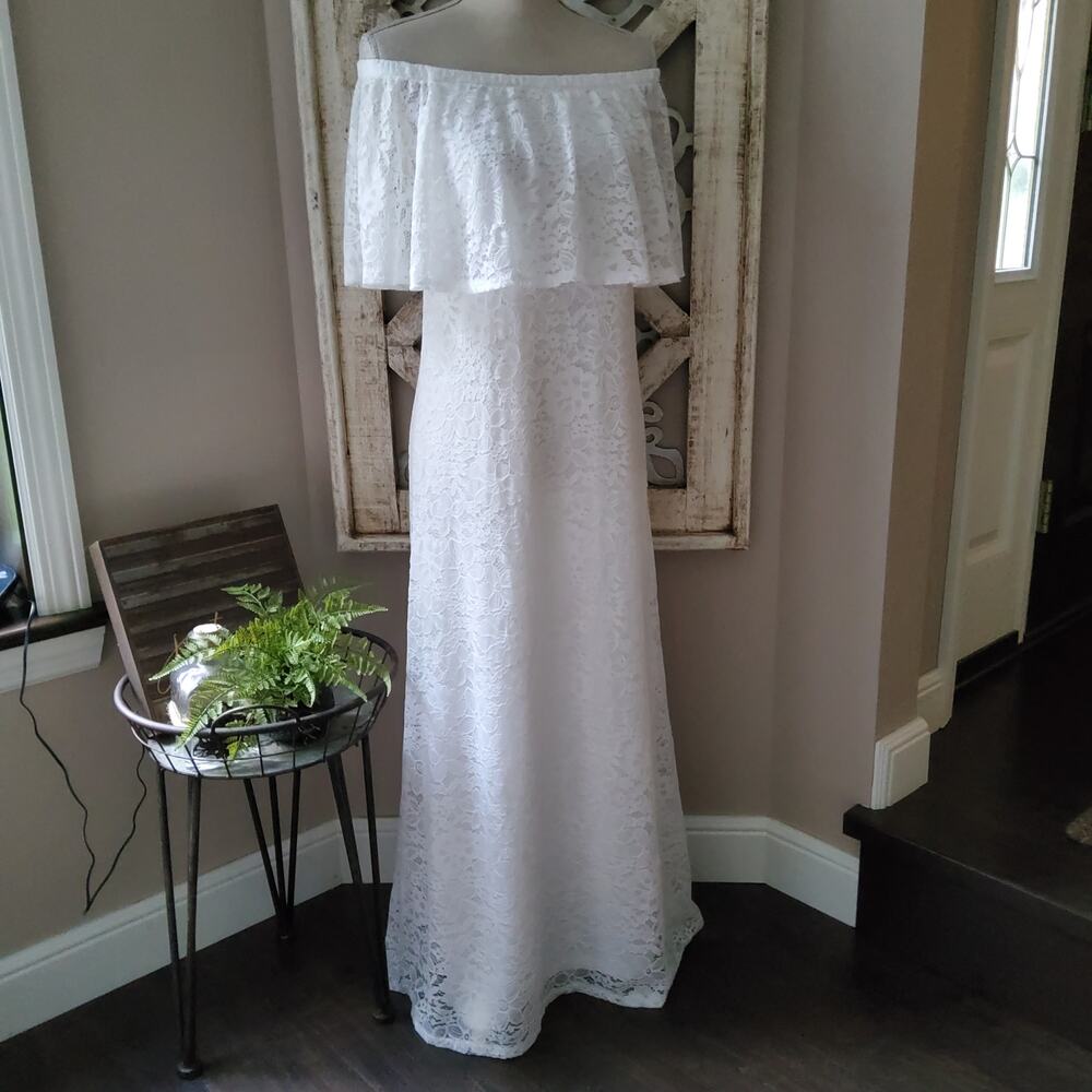 Ellen Weaver White Lace On Off Shoulder Maxi Dress Small Cottage Fairy Boho